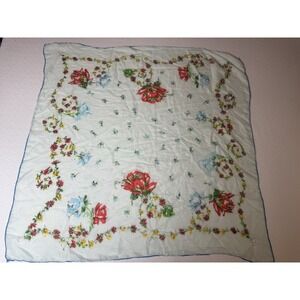 Vintage Floral Light Blue‎ Handkerchief 30x31"